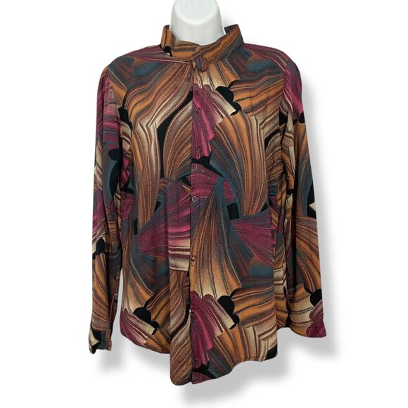 Vintage Blouse Graphic Pattern Handmade FLAWS Long Sleeve Fish Tail Secretary - Picture 1 of 13